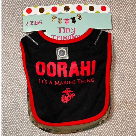 Tiny Trooper Marines Baby Bibs 2 Pack New With Tags Military Theme - Picture 1 of 5